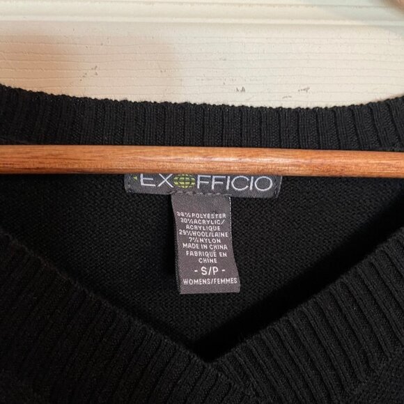 Exofficio Womens Black Wool Blend Ribbed Trim Fair Isle V-neck Sweater Small - Picture 2 of 4